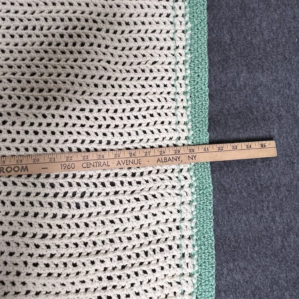 Handmade Crochet‎ Baby Blanket Afghan  Antique White Green Border Neutral New